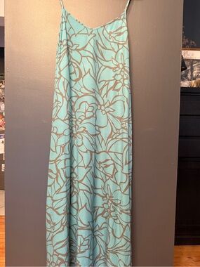 GAP Aqua Maxi Slip Dress with Brown/Grey Floral adjustable spaghetti straps